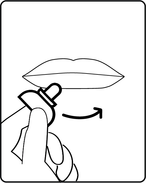 A person gliding the VORO applicator across their lips.